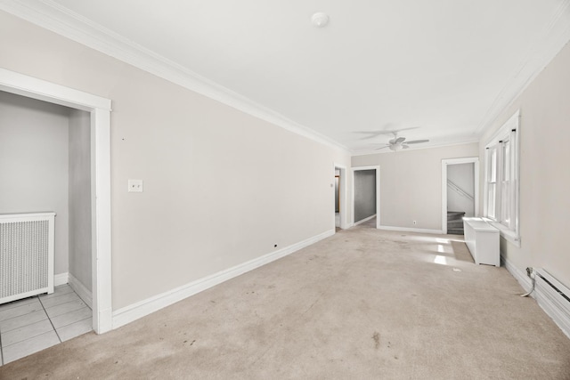 7647 S Calumet Ave, Chicago, IL 60619 - carpeted spare room featuring crown molding, radiator, and ceiling fan