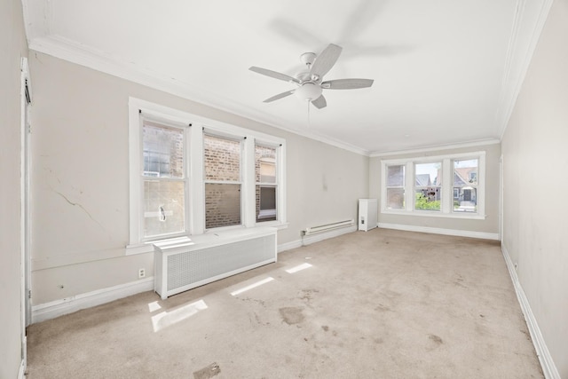 7647 S Calumet Ave, Chicago, IL 60619 - spare room featuring crown molding, radiator, light colored carpet, and a ceiling fan