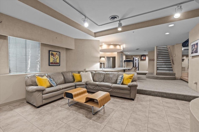 67 Brandon Rd, Northfield, IL 60093 - living room with track lighting, light tile patterned floors, and stairway