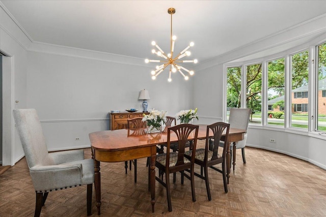 67 Brandon Rd, Northfield, IL 60093 - dining space with crown molding and a chandelier