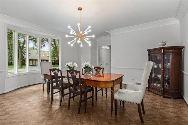 67 Brandon Rd, Northfield, IL 60093 - dining space with a chandelier and crown molding