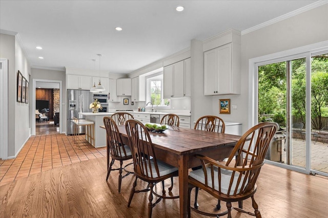 67 Brandon Rd, Northfield, IL 60093 - dining area featuring ornamental molding, light wood-type flooring, and recessed lighting