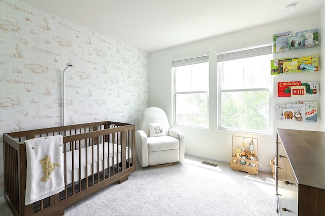 3551 Kemper Dr, Woodridge, IL 60517 - carpeted bedroom with a nursery area and wallpapered walls