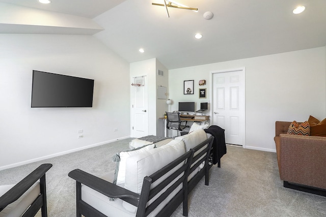 3551 Kemper Dr, Woodridge, IL 60517 - living area with light colored carpet, lofted ceiling, recessed lighting, and an office area