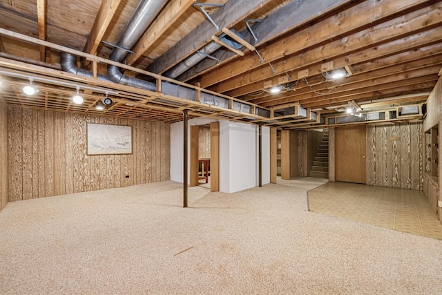 4816 Hickory Way, Johnsburg, IL 60051 - finished below grade area with stairs, carpet flooring, and wood walls