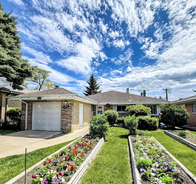 8049 Country Club Ln, North Riverside, IL 60546 - ranch-style house featuring brick siding, driveway, a garage, and a chimney