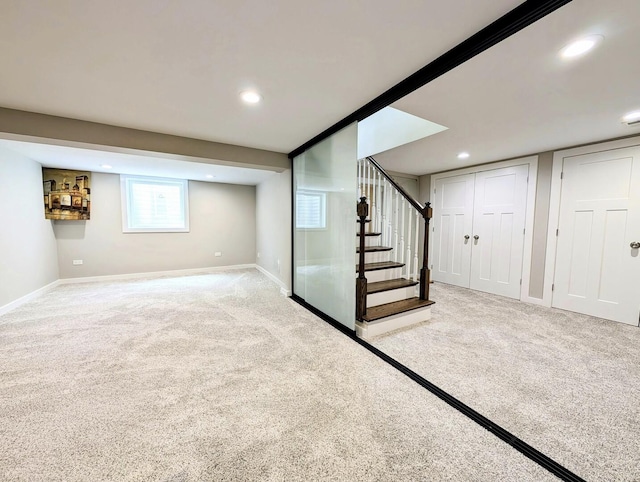 8049 Country Club Ln, North Riverside, IL 60546 - basement featuring carpet, stairs, and recessed lighting