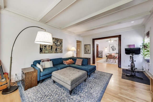 5502 S Hyde Park Blvd Unit 2, Chicago, IL 60637 - living area featuring wood finished floors, beam ceiling, and crown molding