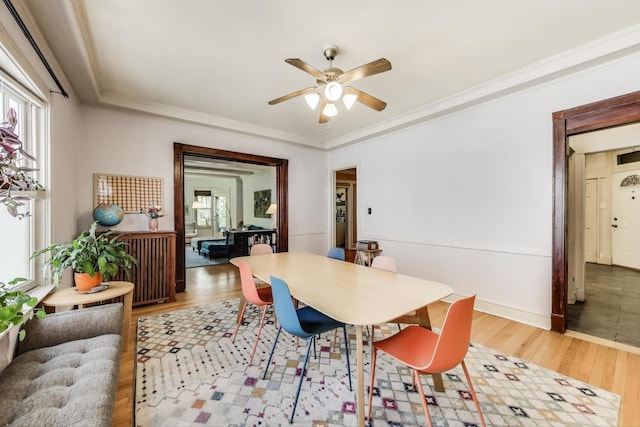 5502 S Hyde Park Blvd Unit 2, Chicago, IL 60637 - dining room featuring ceiling fan, wood finished floors, and crown molding