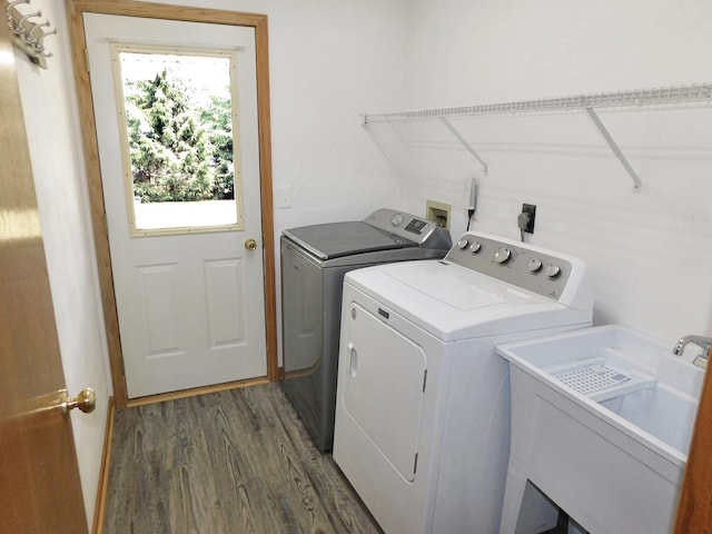 1637 Old Field Ct, Rockton, IL 61072 - washroom with separate washer and dryer and dark wood-style flooring