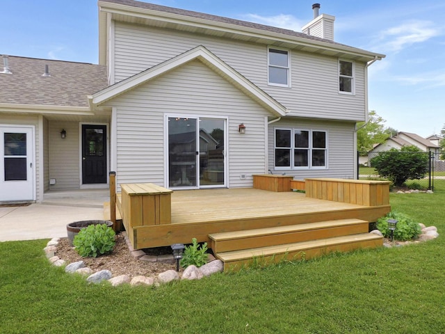1637 Old Field Ct, Rockton, IL 61072 - rear view of house with a chimney, a deck, and a shingled roof