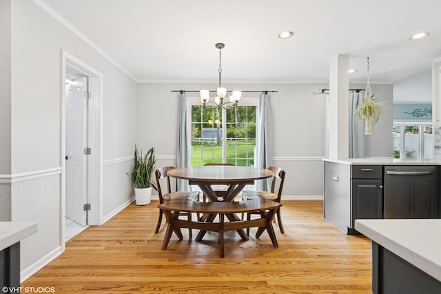 220 E Elm St, Wheaton, IL 60189 - dining room with a chandelier, ornamental molding, recessed lighting, and light wood-type flooring