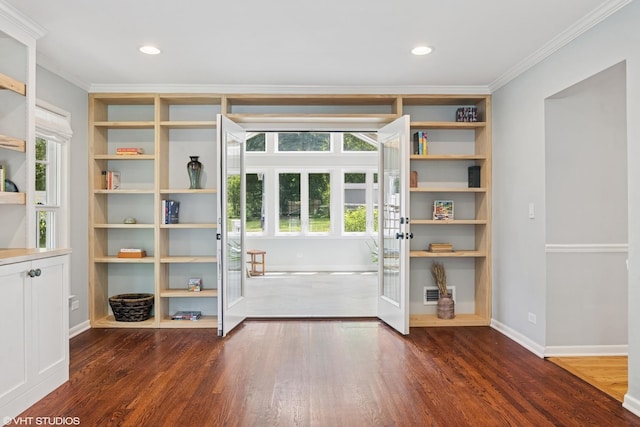 220 E Elm St, Wheaton, IL 60189 - entryway featuring dark wood-style floors, crown molding, and french doors