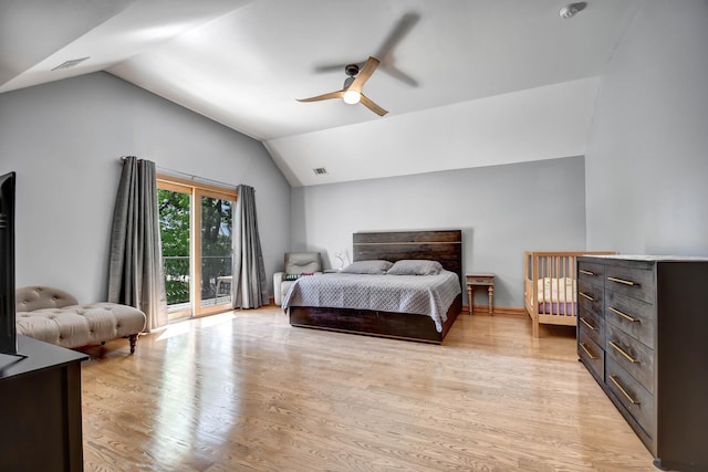 1383 Gordon Ln, Lemont, IL 60439 - bedroom with lofted ceiling, access to outside, light wood-style floors, and ceiling fan
