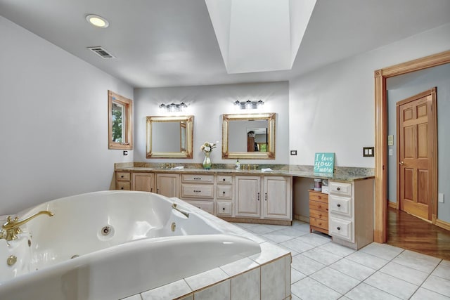 1383 Gordon Ln, Lemont, IL 60439 - full bathroom with double vanity, a whirlpool tub, recessed lighting, and tile patterned flooring