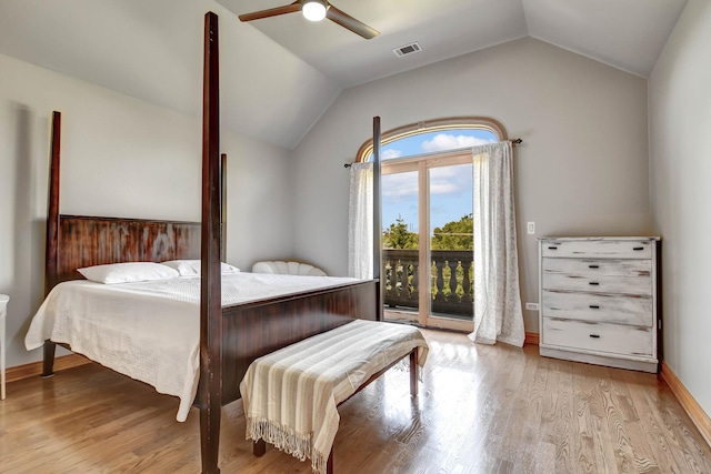 1383 Gordon Ln, Lemont, IL 60439 - bedroom featuring access to exterior, vaulted ceiling, light wood finished floors, and a ceiling fan