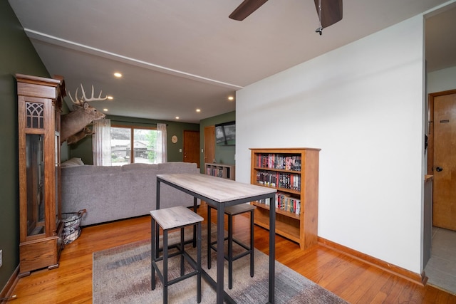 14194 Kennedy Dr, South Beloit, IL 61080 - dining area featuring wood finished floors, a ceiling fan, and recessed lighting