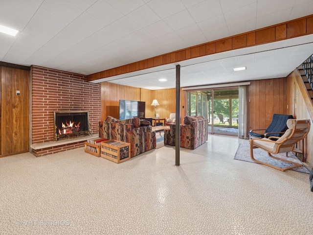 3004 Blarneystone Ln, Cary, IL 60013 - living area with wood walls and a fireplace