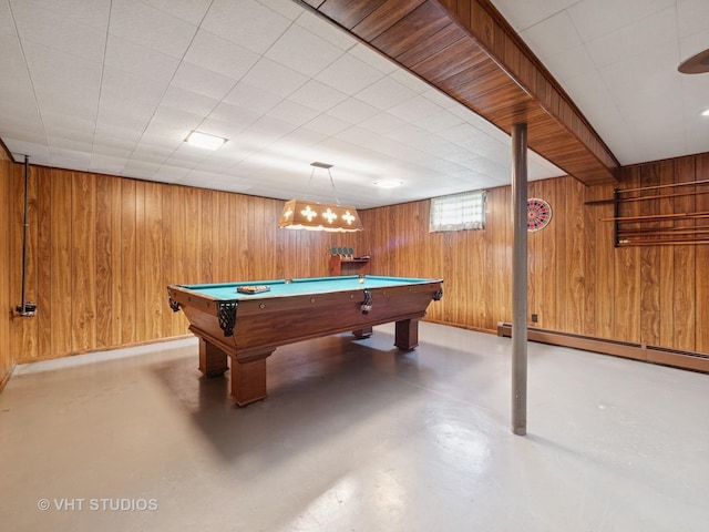 3004 Blarneystone Ln, Cary, IL 60013 - game room featuring concrete floors, wood walls, pool table, and a baseboard radiator