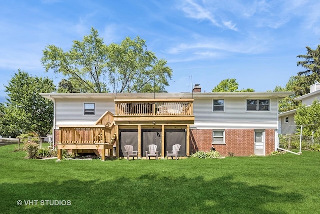 3004 Blarneystone Ln, Cary, IL 60013 - rear view of house featuring a wooden deck, a chimney, and brick siding
