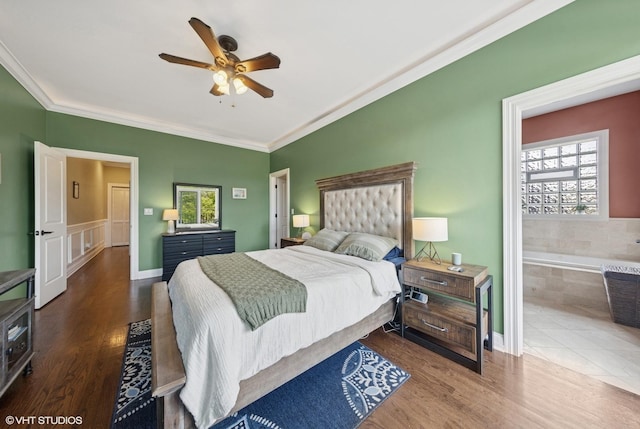 3252 N California Ave Unit 2, Chicago, IL 60618 - bedroom with crown molding, multiple windows, wood finished floors, and ceiling fan