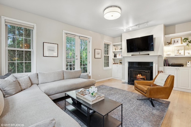 1048 W Lill Ave Unit 2, Chicago, IL 60614 - living area featuring a fireplace with flush hearth, light wood-style floors, and healthy amount of natural light