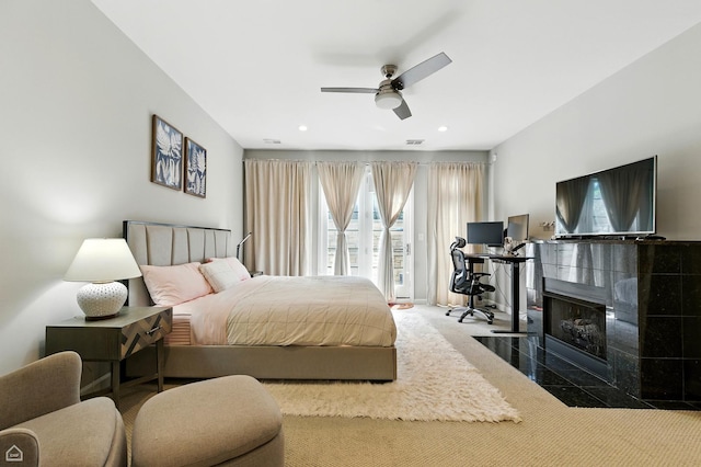 2736 N Wolcott Ave Unit 101, Chicago, IL 60614 - bedroom featuring carpet, a ceiling fan, and recessed lighting