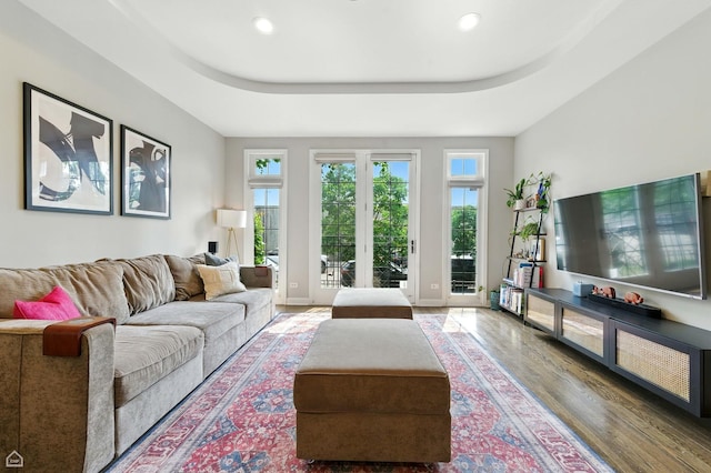2736 N Wolcott Ave Unit 101, Chicago, IL 60614 - living area featuring recessed lighting, wood finished floors, and a raised ceiling