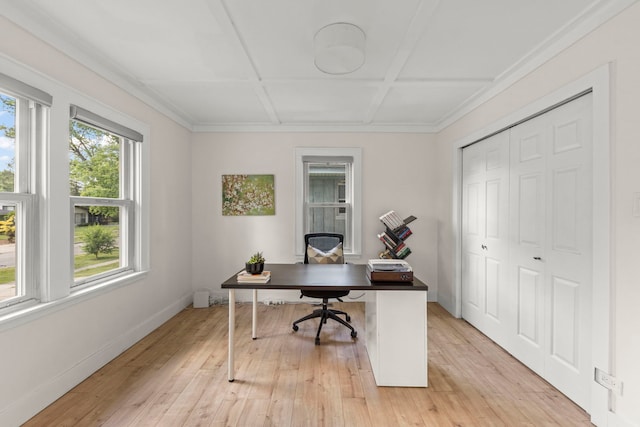 523 Kipling Ct, Wheaton, IL 60187 - office area featuring light wood-style floors and coffered ceiling
