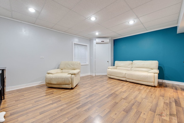 20760 N Florence Ave, Lincolnshire, IL 60069 - living area with a wall mounted AC, wood finished floors, and recessed lighting