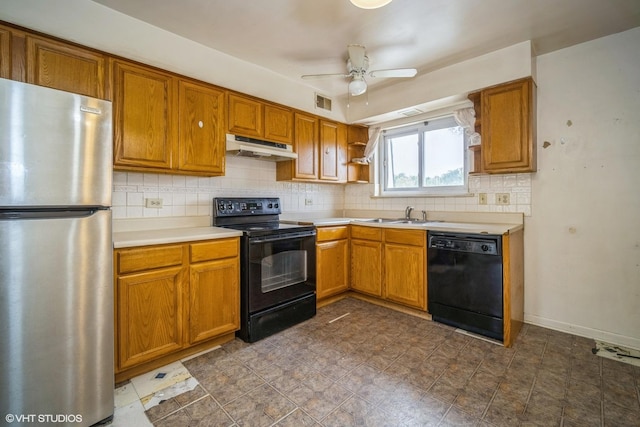 9423 Bay Colony Dr Unit 3N, Des Plaines, IL 60016 - kitchen with black appliances, under cabinet range hood, decorative backsplash, and light countertops