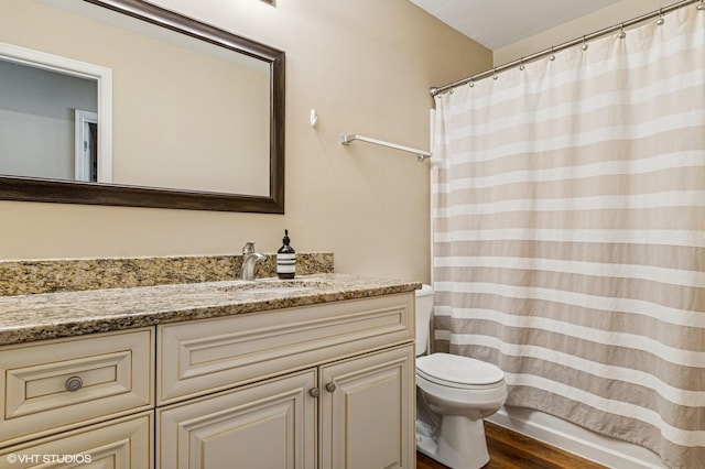 5113 Williston Ct Unit 0, Plainfield, IL 60586 - bathroom featuring vanity, wood finished floors, and a shower with curtain