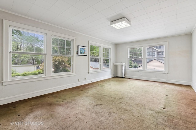 822 Clinton Pl, Evanston, IL 60201 - spare room featuring radiator, carpet floors, and crown molding