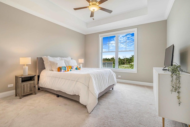 17035 Clover Dr, Orland Park, IL 60467 - bedroom featuring a tray ceiling, light colored carpet, and ceiling fan