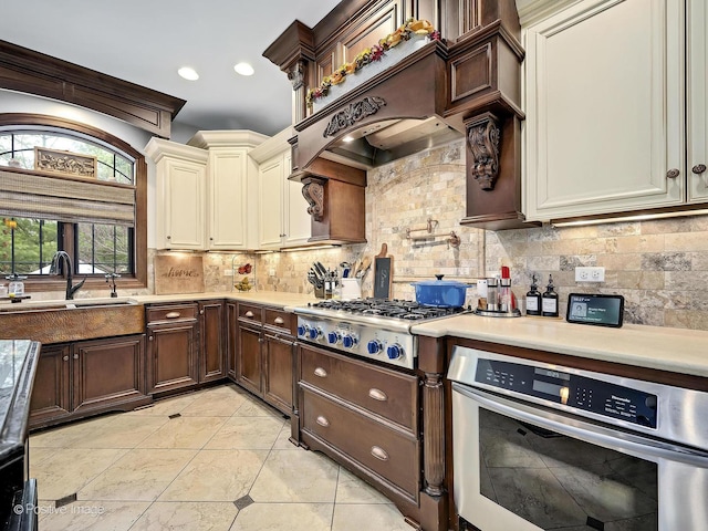 22 Yorkshire Woods, Oak Brook, IL 60523 - kitchen with stainless steel appliances, light countertops, dark brown cabinets, and backsplash