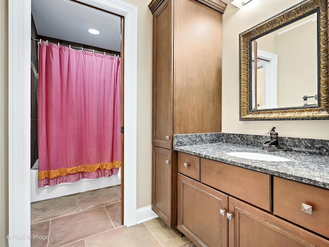 22 Yorkshire Woods, Oak Brook, IL 60523 - full bath with vanity, shower / tub combo with curtain, and tile patterned floors