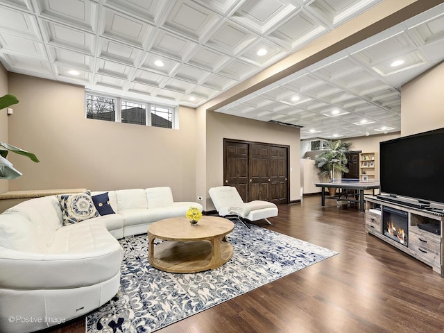 22 Yorkshire Woods, Oak Brook, IL 60523 - living area featuring wood finished floors, recessed lighting, and coffered ceiling