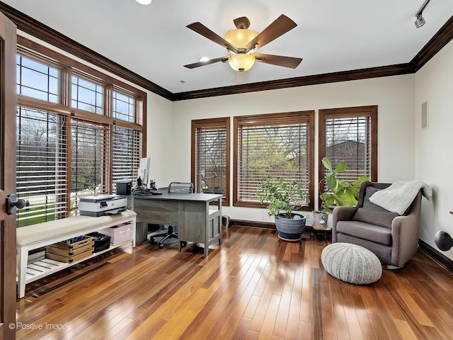 22 Yorkshire Woods, Oak Brook, IL 60523 - home office with crown molding, plenty of natural light, hardwood / wood-style flooring, and ceiling fan