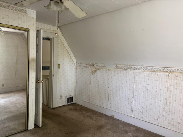 114 E Brown St, West Chicago, IL 60185 - additional living space featuring wallpapered walls, carpet flooring, and a ceiling fan