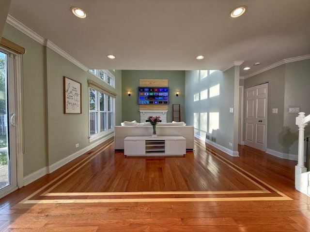 1860 Dorchester Ave, Algonquin, IL 60102 - living area featuring hardwood / wood-style flooring, crown molding, and recessed lighting