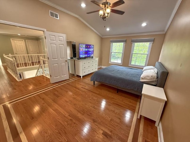 1860 Dorchester Ave, Algonquin, IL 60102 - bedroom featuring wood finished floors, lofted ceiling, crown molding, recessed lighting, and ceiling fan