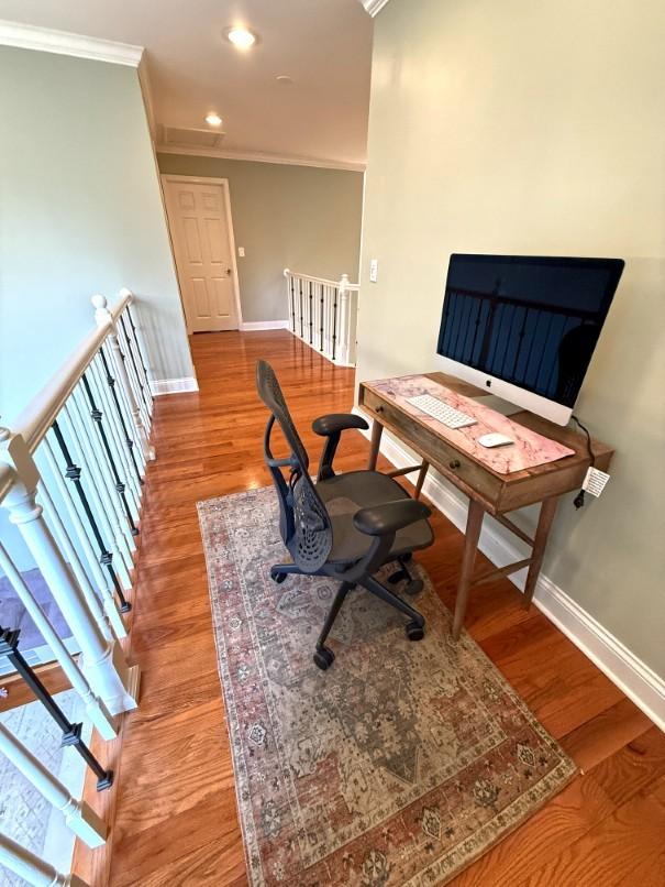 1860 Dorchester Ave, Algonquin, IL 60102 - home office with crown molding, wood finished floors, and recessed lighting