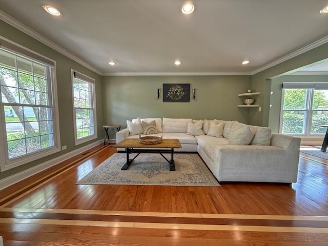 1860 Dorchester Ave, Algonquin, IL 60102 - living room featuring plenty of natural light, wood-type flooring, recessed lighting, and crown molding