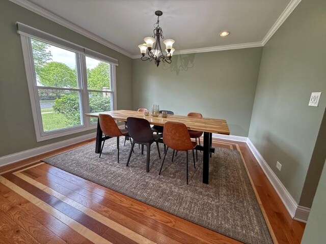 1860 Dorchester Ave, Algonquin, IL 60102 - dining room with hardwood / wood-style flooring, a chandelier, ornamental molding, and recessed lighting