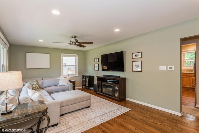 30300 N E End Ave, Libertyville, IL 60048 - living room with wood finished floors, plenty of natural light, a ceiling fan, and recessed lighting