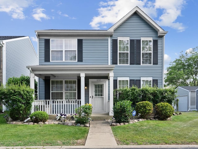 1597 Plum Tree Ln, Aurora, IL 60504 - traditional-style home with covered porch and a front yard