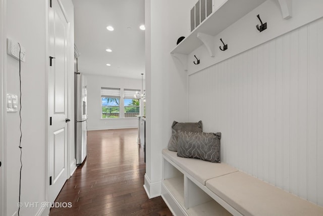 1434 Somerset Pl, Barrington, IL 60010 - mudroom with dark wood finished floors, recessed lighting, and a chandelier
