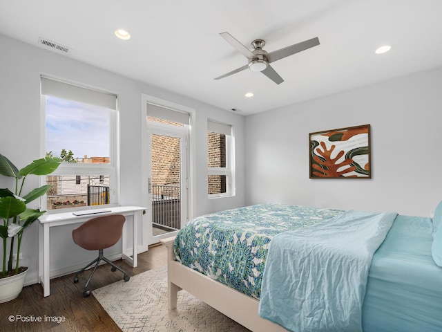 1310 N Western Ave Unit 2N, Chicago, IL 60622 - bedroom featuring multiple windows, access to exterior, wood finished floors, recessed lighting, and an office area