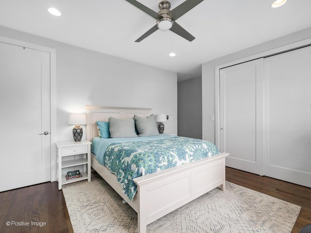 1310 N Western Ave Unit 2N, Chicago, IL 60622 - bedroom featuring recessed lighting, wood finished floors, ceiling fan, and a closet