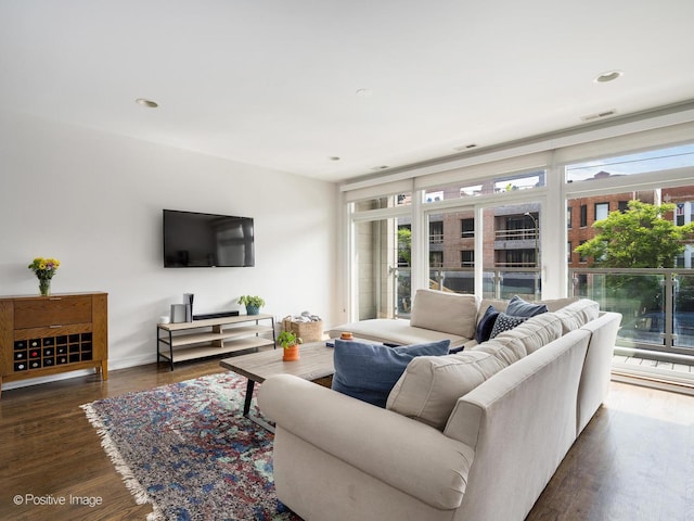 1310 N Western Ave Unit 2N, Chicago, IL 60622 - living area with healthy amount of natural light, dark wood-style flooring, a wall of windows, and recessed lighting